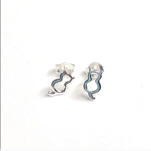 925 Sterling Silver Cat Silhouette Earrings - Picture 2 of 7